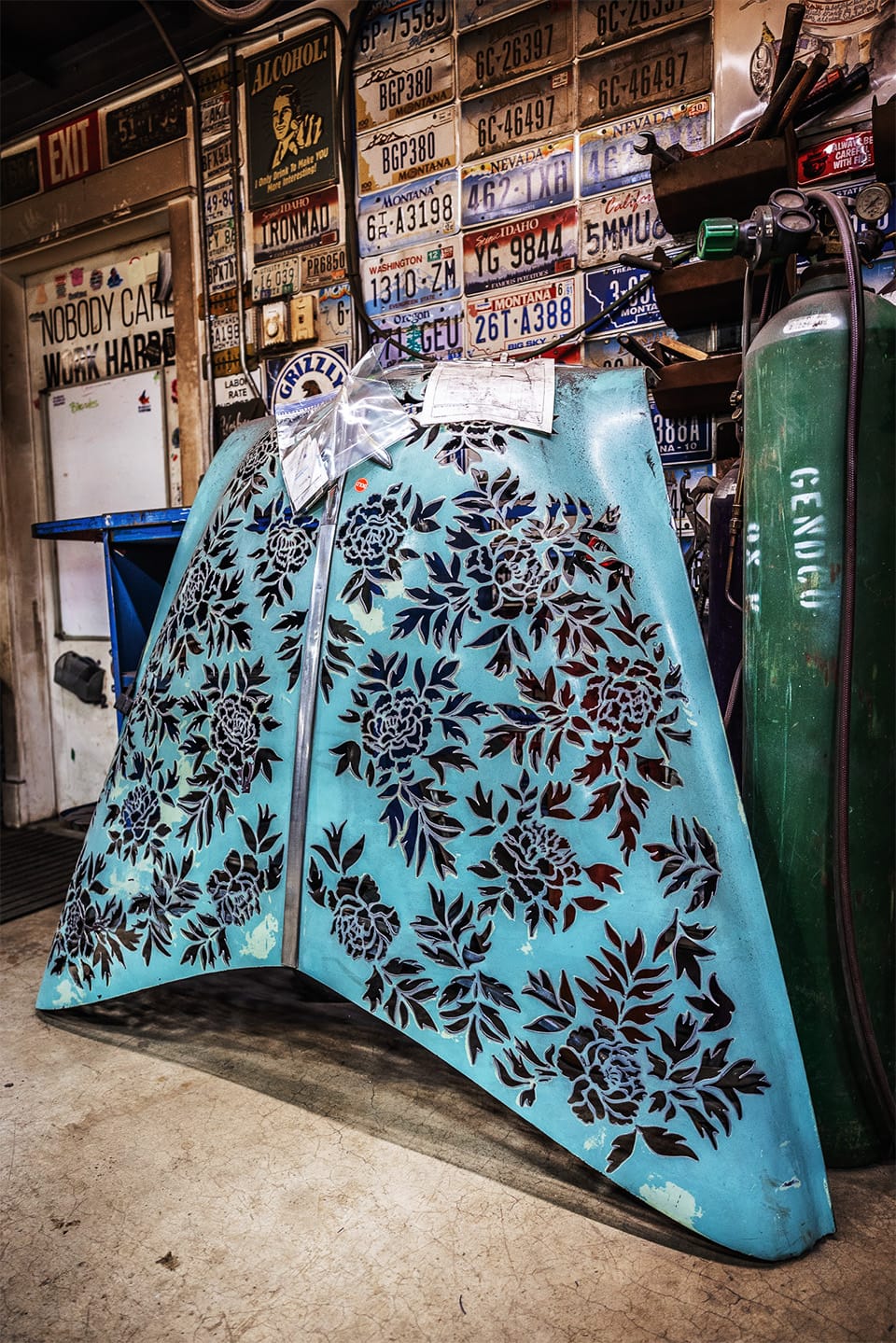 Teal Truck Hood | 60” x 60” | Brenda Stredwick 